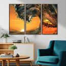Surf Wave Sunset Canvas Wall Art Print, 3-Panel Ocean
