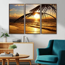 Golden Tropical Beach Sunset Canvas Triptych, Coastal Palm by MyGreatCanvas | Canvas Wall Art Prints | Photo Prints & Wall Decor
