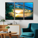 Ocean Wave at Sunset Canvas Art, Large Wall Print of Vibrant