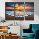 Sunset Beach Canvas Wall Art – Colorful Ocean Waves Triptych