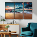 Sunset on Beach Wall Art Ocean Beach Canvas Print