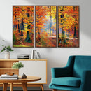 Autumn Red Forest Triptych Canvas Wall Art Print, Forest