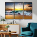 Golden Sunset Ocean Waves Wall Art Canvas Print – Multi
