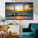 Vibrant Ocean Sunrise Over Golden Beach Waves, Giclee Canvas