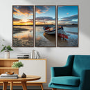 Small Boat At The Beach Sunset Wall Art, Boat Sunset Wall