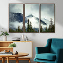 Mountain Mist Canvas Wall Art Print | 3-Panel Foggy Forest