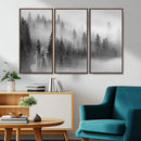 Foggy Misty Forest Canvas Wall Art – Black and White
