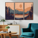 Modern Boho Sunset Canvas Print, Mountain Landscape Triptych