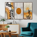 Modern Boho Sun and Leaf Abstract Art – 3-Panel Giclée