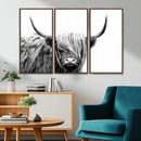 Black White Scottish Highland Cow Cattle Art Print Farmhouse