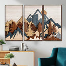 Rustic Abstract Wood Panel Effect Canvas Mountain Range Top