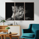 Lion Couple Wall Art Canvas Print – Elegant Black and White
