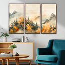 Abstract Watercolor Mountains and Trees Autumn Art,