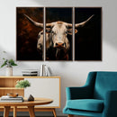 Texas Longhorn Wall Art | 3-Panel Large Texas Longhorn