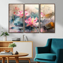 Lotus Flower Wall Art | 3-Panel Giclee Canvas Print of Pink