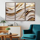 Gold and White Abstract Wave Canvas – Elegant Flowing Design