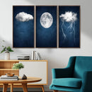 Dark Blue Cloud Art, 3 Piece Indigo Blue Wall Art, Aesthetic