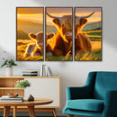Scottish Cow and Baby Cow Canvas Wall Art Animal Print