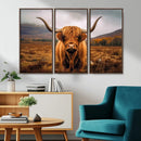 Highland Cow Longhorn Wall Art – Rustic Canvas Print, Framed