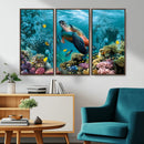Sea Turtle and Coral Reef Triptych Wall Art – Vibrant