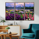 Vibrant Wildflower Garden and Mountain View Giclee Canvas