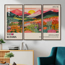 Yayoi Kusama Landscape Canvas Print, Vibrant Floral Mountain Art Print, Framed Botanical Wall Art -