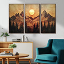 Wood Style Abstract Mountain Sunset Canvas Wall Art Print -