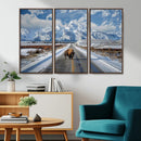 Bison Wall Art - Snowy Road Wall Art – Framed Mountain by MyGreatCanvas | Canvas Wall Art Prints | Photo Prints & Wall Decor