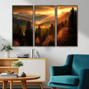 Golden Sunset Over Mountain Forest Canvas Wall Art Print -