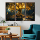 Golden Tree of Life Canvas Wall Art Print - Majestic Glowing