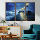 Abstract Stormy Ocean Pier Canvas Wall Art Print | Stormy