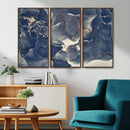 Large Abstract Blue and Gold Canvas Wall Art Fluid Ink