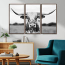 Highland Cow Wall Art Canvas Print – Black and White Western