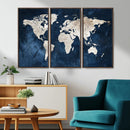 Vintage World Map Canvas Wall Art - Framed Map Print for