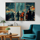 Urban Night Jazz Wall Art Canvas Print – Moody Rain-Soaked