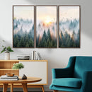 Misty Pine Forest Wall Art Canvas, Sunrise Over Foggy Trees