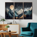 Moonlit Mountain Wall Art Canvas Print – Silhouetted Pines