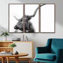 Longhorn Wall Art Canvas Print – Framed Monochrome Ranch Cow