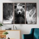 Grizzly Bear Wall Art Canvas Print – Framed Black White