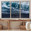 Black Beach Wall Art Canvas Print – Framed Aerial Ocean View