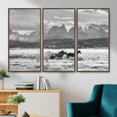 Wild Horses Wall Art – Framed Black White Mountain Canvas by MyGreatCanvas | Canvas Wall Art Prints | Photo Prints & Wall Decor