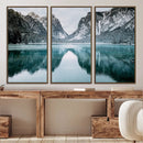 Mountain Lake Wall Art Canvas Print – Snowy Peaks Winter