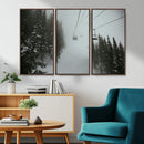 Ski Lift Wall Art Canvas Print – Snowy Pines Misty Landscape