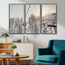 Frosty Pines Wall Art Canvas Print – Framed Cozy Cabin Ski
