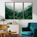 Misty Green Forest Canvas Print – Framed Serene Foggy Pine