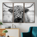 Black White Highland Cow Wall Art Canvas Print