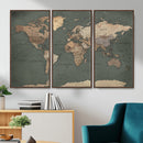 Rustic Black and Wood World Map Canvas Wall Art – Framed