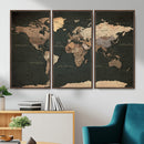 Vintage World Map Canvas Wall Art – Framed Travel Map for