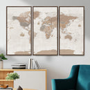 Framed Large World Map Canvas Print for Office Decor
