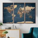 Navy Blue World Map Canvas Print – Framed Travel Map Wall